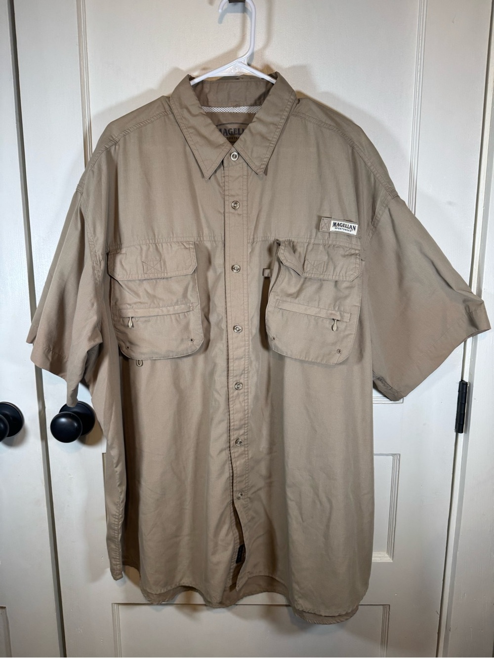 Magellan Outdoors short-sleeve button-down fishing shirt, Khaki, Size 3 XL